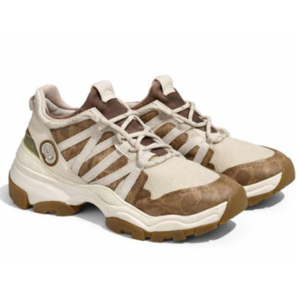 Coach C165 Runner Sneakers Signature Canvas Tan & Chalk Women's Size 10 - Picture 4 of 7